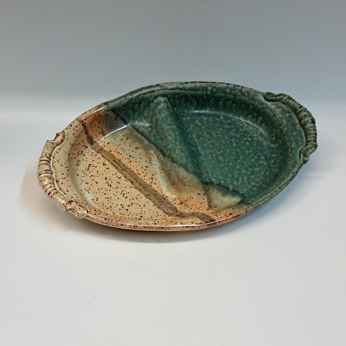 Click to view detail for #230776 Divided Serving Dish Green/Tan $24